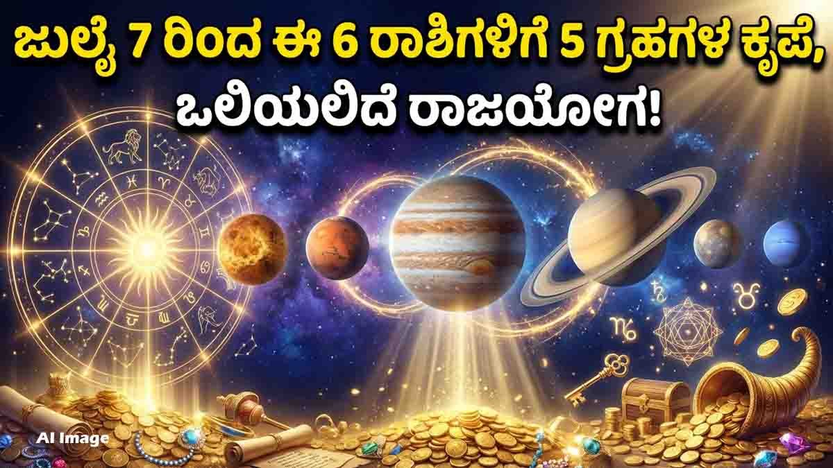 Lakshmi Yoga 2026 with five-planet transit bringing wealth, prosperity, and Rajyoga benefits to six lucky zodiac signs.