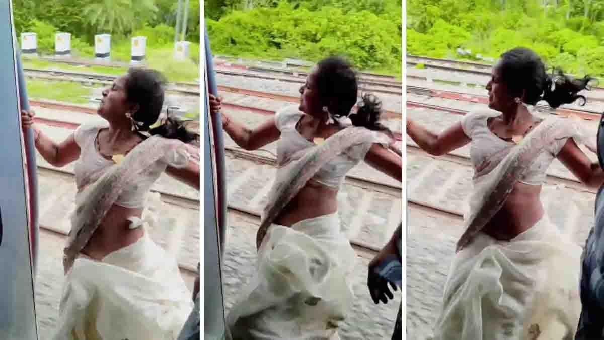 The viral train door stunt video shows a young woman dancing dangerously at the open door of a moving train, drawing widespread criticism over reckless social media stunts.