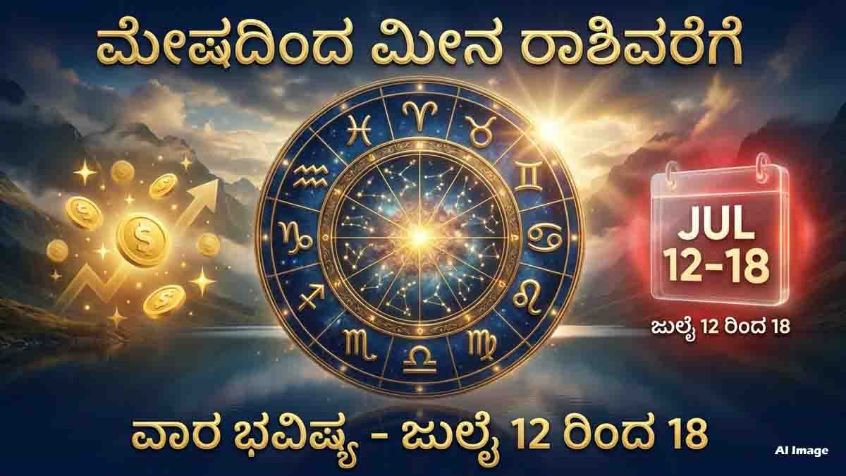 Weekly Horoscope for July 12–18, 2026 featuring zodiac sign predictions for career, love, finance, health, and lucky opportunities.