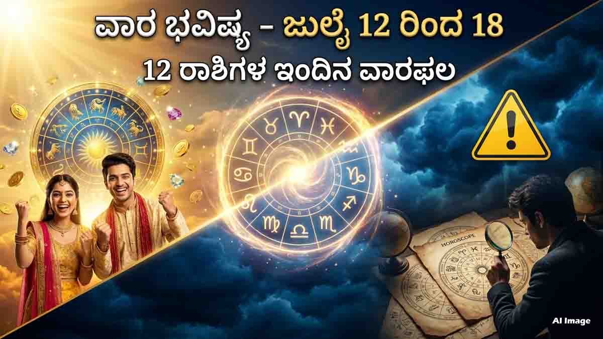 Weekly Horoscope for July 12–18, 2026 featuring zodiac sign predictions for career, love, finance, health, and lucky opportunities.