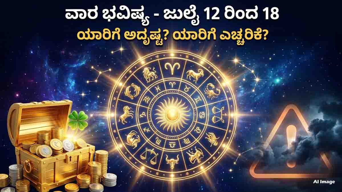Weekly Horoscope for July 12–18, 2026 featuring zodiac sign predictions for career, love, finance, health, and lucky opportunities.