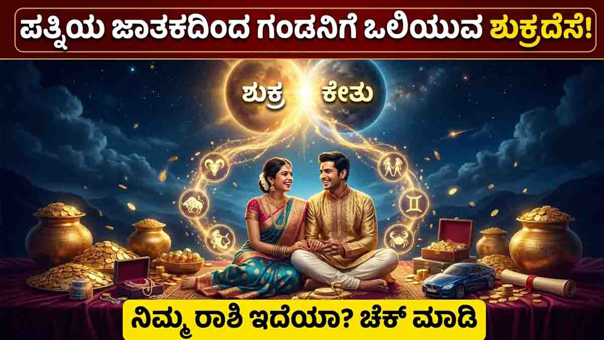 Wife Luck Zodiac Signs : ಹೆಂಡತಿ ಅದೃಷ್ಟವಂತೆ ಆಗಿದ್ದರೆ ಈ ರಾಶಿಯ ಪುರುಷರ ಲಕ್ ಬದಲಾಗುತ್ತೆ! ಶುಕ್ರ-ಕೇತು ತರುತ್ತಿದ್ದಾರೆ ಮಹಾಯೋಗ 1 Wife Luck Zodiac Signs: Venus-Ketu Raj Yoga may bring wealth, success, and prosperity to six zodiac men through their spouse's fortune.
