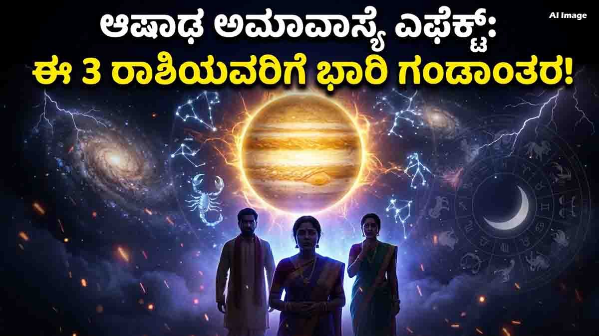 Zodiac Predictions : ಆಷಾಢ ಅಮಾವಾಸ್ಯೆ ಜ್ಯೋತಿಷ್ಯ 2026: ಗುರು ಗ್ರಹದ ದಿಕ್ಕು ಬದಲಾವಣೆಯಿಂದ ಯಾರಿಗೆಲ್ಲಾ ಸಂಕಷ್ಟ? 3 Zodiac Predictions 2026 showing Jupiter's direction change affecting Scorpio, Pisces, and Virgo according to Vedic astrology