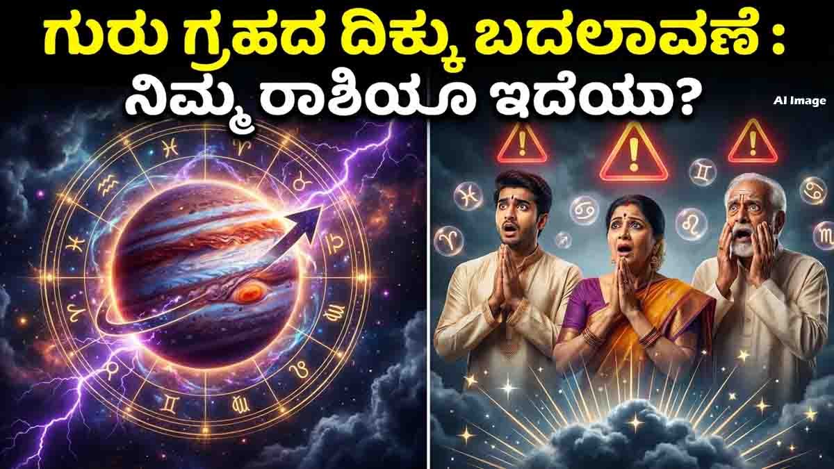 Zodiac Predictions : ಆಷಾಢ ಅಮಾವಾಸ್ಯೆ ಜ್ಯೋತಿಷ್ಯ 2026: ಗುರು ಗ್ರಹದ ದಿಕ್ಕು ಬದಲಾವಣೆಯಿಂದ ಯಾರಿಗೆಲ್ಲಾ ಸಂಕಷ್ಟ? 1 Zodiac Predictions 2026 showing Jupiter's direction change affecting Scorpio, Pisces, and Virgo according to Vedic astrology