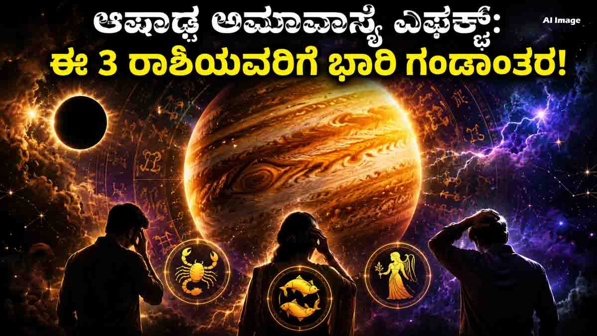 Zodiac Predictions : ಆಷಾಢ ಅಮಾವಾಸ್ಯೆ ಜ್ಯೋತಿಷ್ಯ 2026: ಗುರು ಗ್ರಹದ ದಿಕ್ಕು ಬದಲಾವಣೆಯಿಂದ ಯಾರಿಗೆಲ್ಲಾ ಸಂಕಷ್ಟ? 20 Zodiac Predictions 2026 showing Jupiter's direction change affecting Scorpio, Pisces, and Virgo according to Vedic astrology