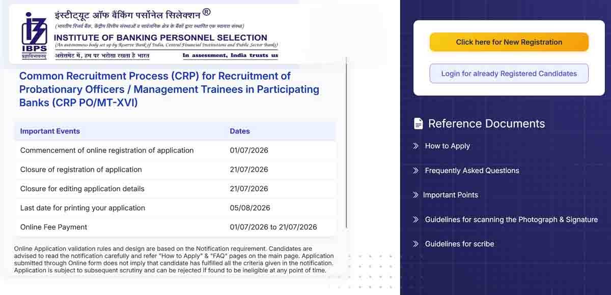 IBPS PO Recruitment 2026 notification for 6,715 Probationary Officer and Management Trainee vacancies across India.