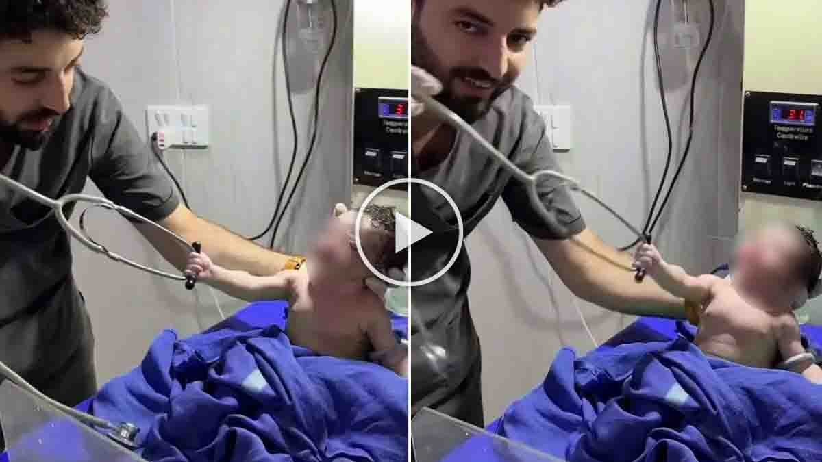 Newborn Baby Video Goes Viral After Grabbing Doctor's Stethoscope