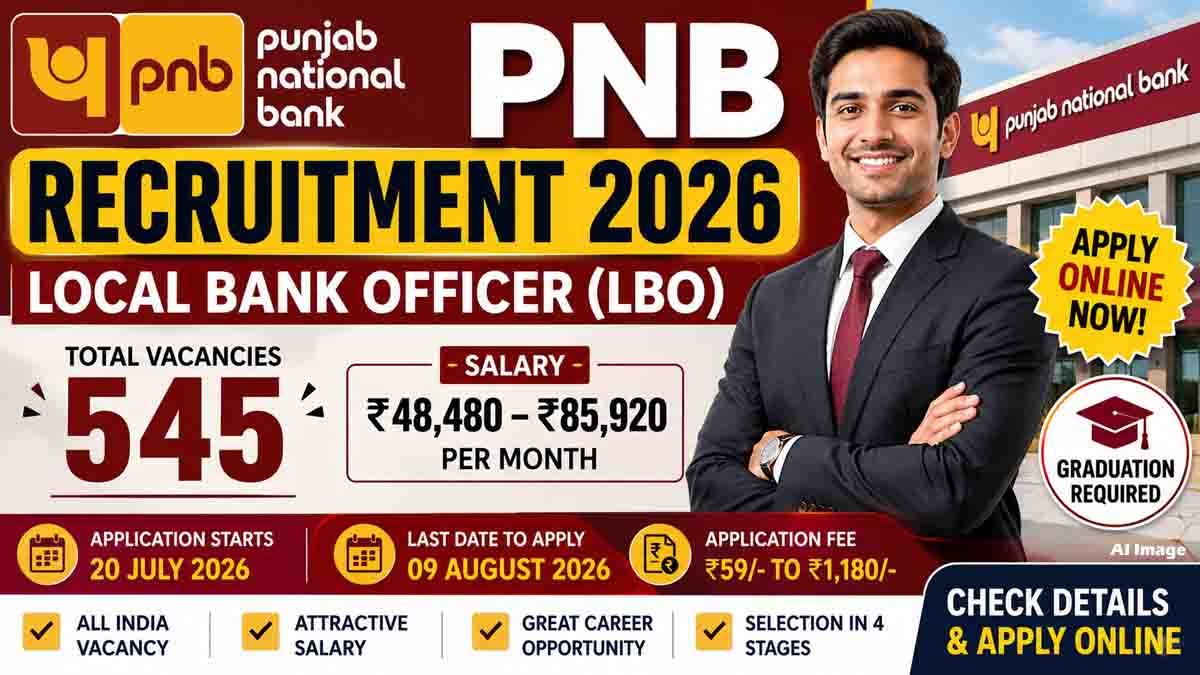 PNB Recruitment 2026 notification for 545 Local Bank Officer LBO vacancies with salary up to ₹85,920.
