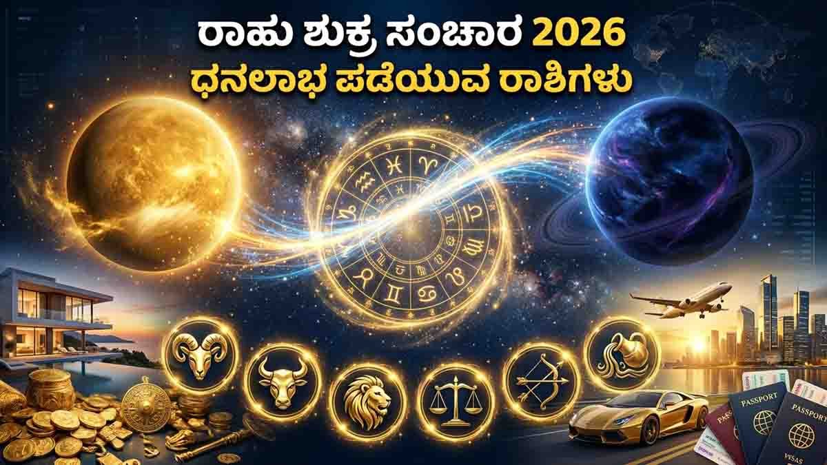 Venus Rahu Transit : ಶುಕ್ರನ ಸಂಚಾರದಿಂದ ಈ 6 ರಾಶಿಯವರಿಗೆ ಭಾರಿ ಧನಲಾಭ, ವಿದೇಶಿ ಯೋಗದ ಬಂಪರ್ ಆಫರ್! 3 Venus Rahu Transit 2026 brings wealth, foreign opportunities, career growth, and financial success for six lucky zodiac signs.
