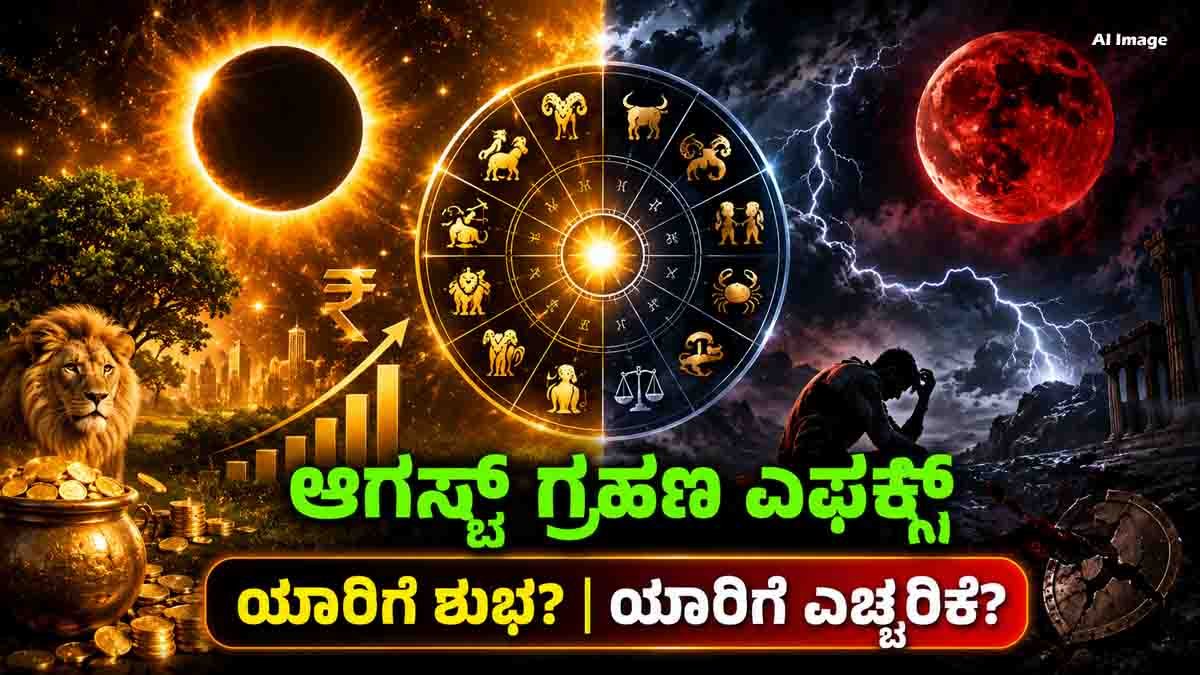 August 2026 Double Eclipse showing the Total Solar Eclipse and Partial Lunar Eclipse with all 12 zodiac signs and celestial background.