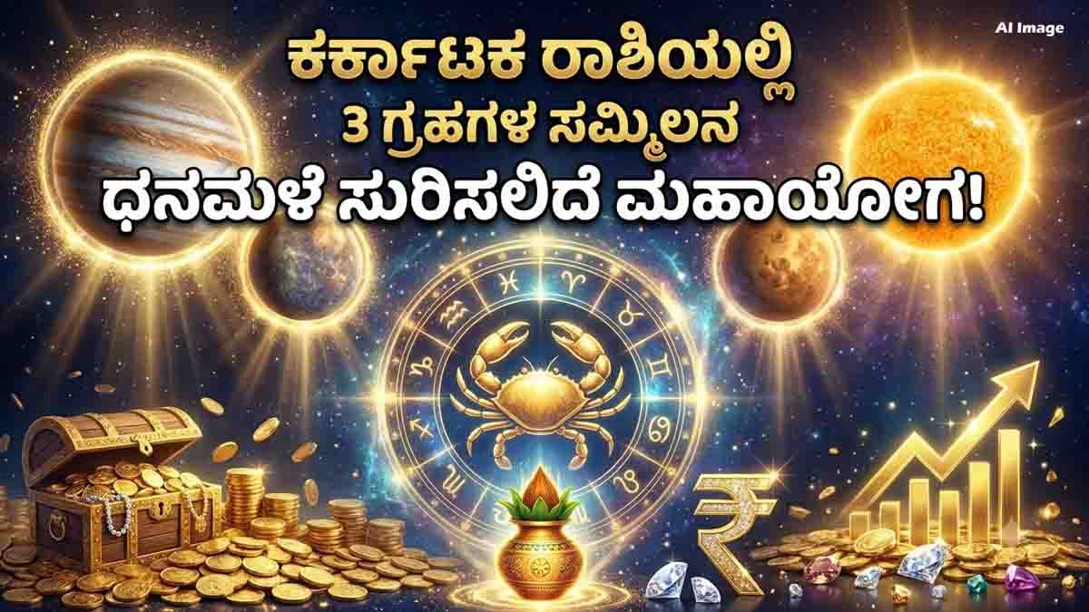 Lucky Zodiac Signs : ಆಗಸ್ಟ್ 2026 ತ್ರಿಗ್ರಹ ಯೋಗ, ಈ 6 ರಾಶಿಯವರಿಗೆ ಹಣ, ಉದ್ಯೋಗ, ಅದೃಷ್ಟದಲ್ಲಿ ಭರ್ಜರಿ ಬದಲಾವಣೆ? ಜ್ಯೋತಿಷ್ಯ ಏನು ಹೇಳುತ್ತದೆ? 1 August 2026 Trigraha Yoga in Cancer brings potential wealth, career growth, promotions, and financial success for Aries, Gemini, Cancer, Virgo, Libra, and Capricorn according to Vedic astrology.