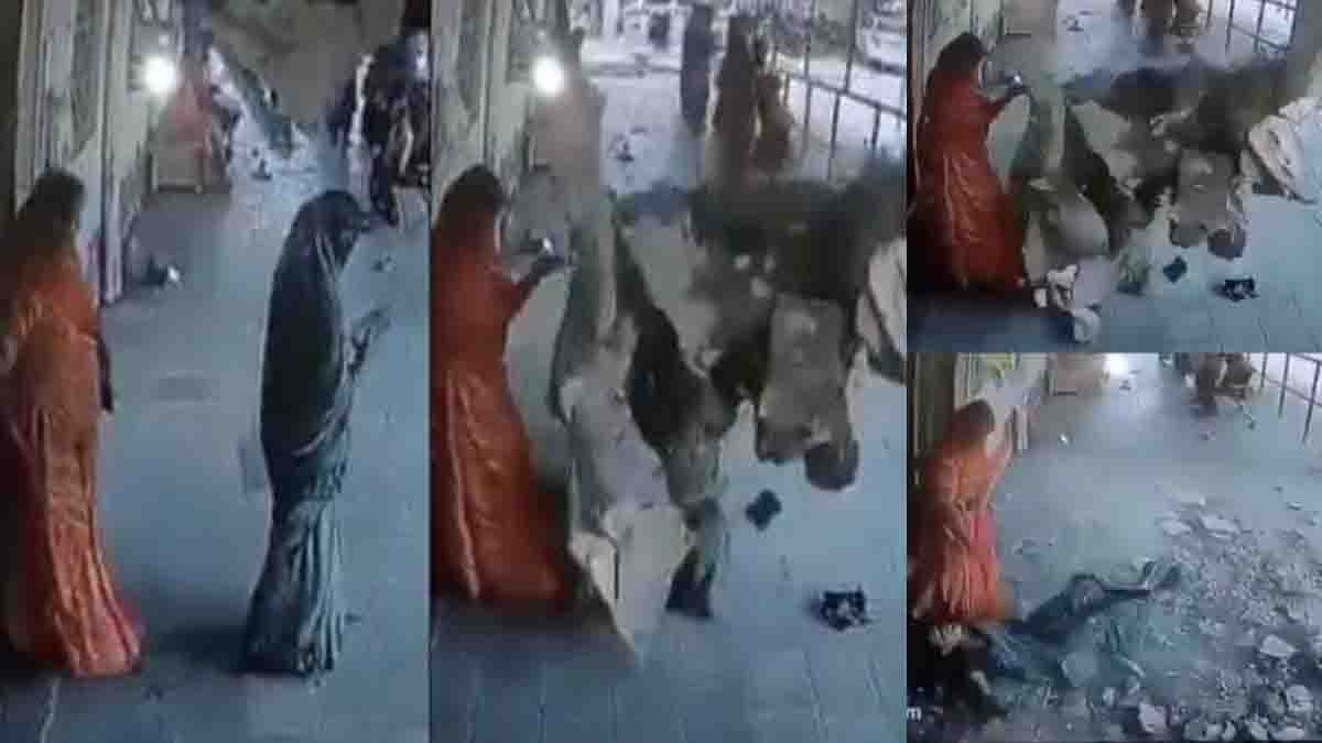 Churu Hospital Incident captured on CCTV as ceiling plaster collapses at Rajasthan Government Fatehpuriya Mother and Child Hospital, injuring a woman.