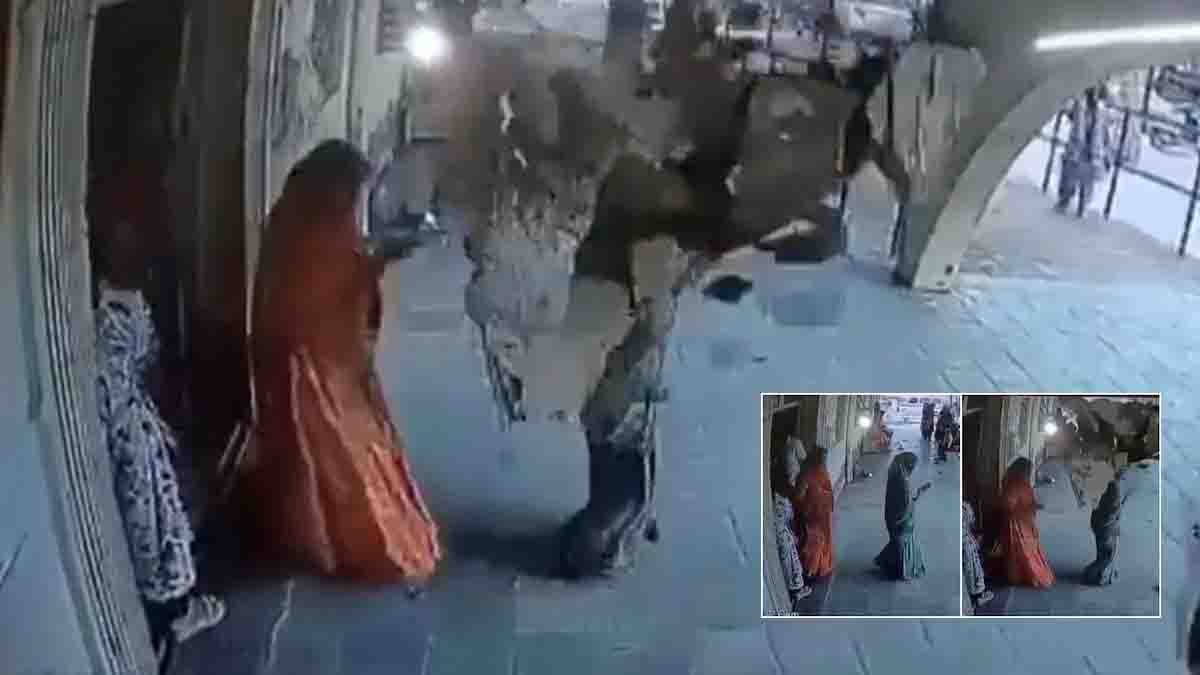 Churu Hospital Incident captured on CCTV as ceiling plaster collapses at Rajasthan Government Fatehpuriya Mother and Child Hospital, injuring a woman.