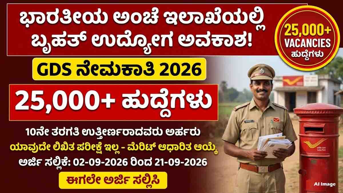 India Post GDS Recruitment 2026 for 25,000+ Gramin Dak Sevak vacancies for 10th pass candidates