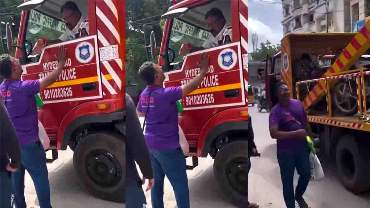 Hyderabad Zepto delivery agent pleads with traffic police as his bike is towed