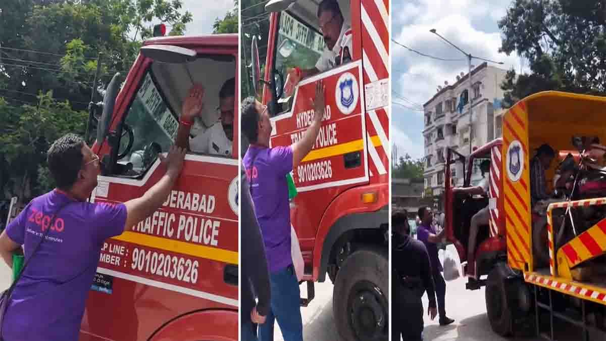 Hyderabad Zepto delivery agent pleads with traffic police as his bike is towed