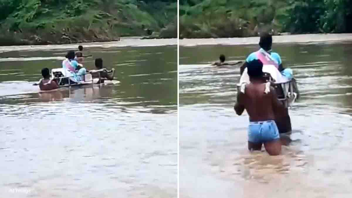 Kolamguda Pregnant Woman Rescued Through Floodwaters by Villagers in Telangana