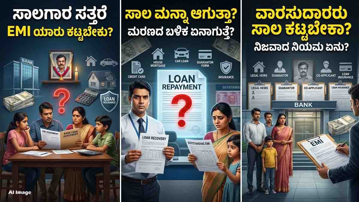 Loan Repayment after borrower death, showing EMI, bank loan, legal heirs, guarantor, co-applicant and loan insurance