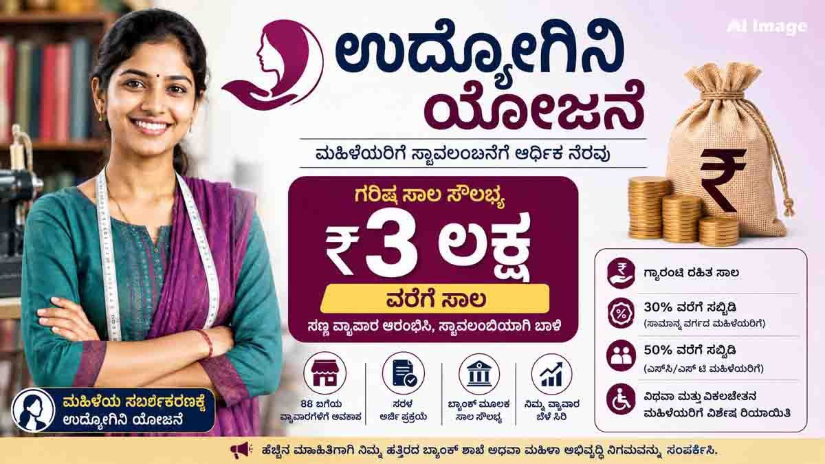 Loan for women under Udyogini Scheme with business loan assistance up to ₹3 lakh in Karnataka