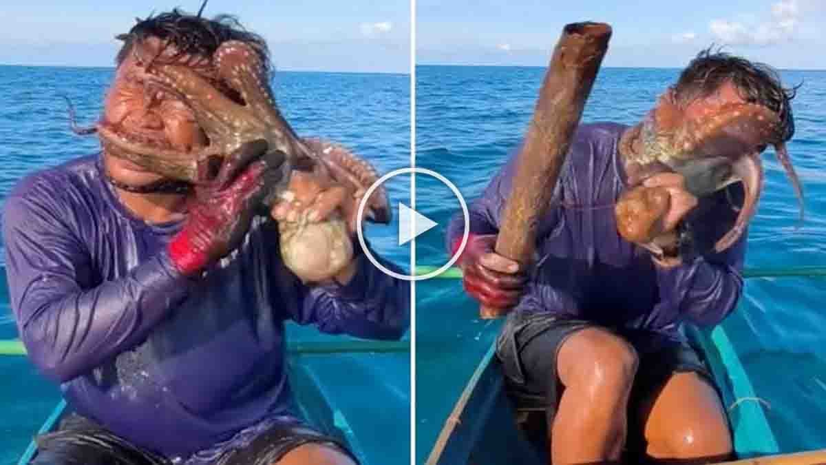 Philippines Octopus Attack : ಮುಖಕ್ಕೆ ಸುತ್ತಿಕೊಂಡ ಆಕ್ಟೋಪಸ್, ಉಸಿರುಗಟ್ಟಿ ಸಾಯುವ ಹಂತದಿಂದ ಪಾರಾದ ಮೀನುಗಾರ! ಮೈಜುಮ್ಮೆನಿಸುವ ವಿಡಿಯೋ ವೈರಲ್ 9 Philippines Octopus Attack leaves fisherman fighting for breath after an octopus wraps around his face. Watch the terrifying viral video.