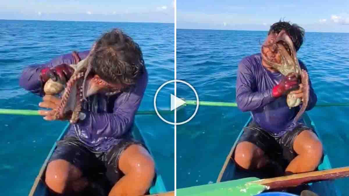 Philippines Octopus Attack : ಮುಖಕ್ಕೆ ಸುತ್ತಿಕೊಂಡ ಆಕ್ಟೋಪಸ್, ಉಸಿರುಗಟ್ಟಿ ಸಾಯುವ ಹಂತದಿಂದ ಪಾರಾದ ಮೀನುಗಾರ! ಮೈಜುಮ್ಮೆನಿಸುವ ವಿಡಿಯೋ ವೈರಲ್ 2 Philippines Octopus Attack leaves fisherman fighting for breath after an octopus wraps around his face. Watch the terrifying viral video.