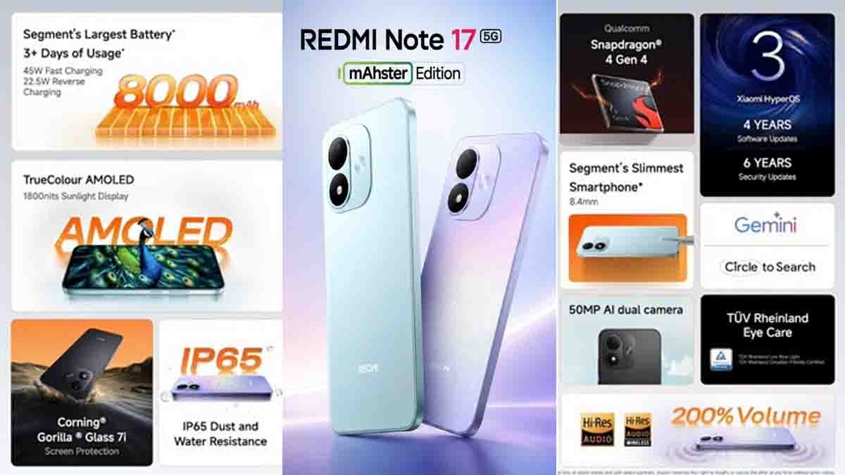 Redmi Note 17 5G ಬಿಡುಗಡೆ : 8000mAh ದೈತ್ಯ ಬ್ಯಾಟರಿ ಹಾಗೂ ಬೆರಗುಗೊಳಿಸುವ ಫೀಚರ್ಗಳ ವಿವರ ಇಲ್ಲಿದೆ! 2 Redmi Note 17 5G smartphone featuring an 8,000mAh battery, AMOLED display and 5G connectivity