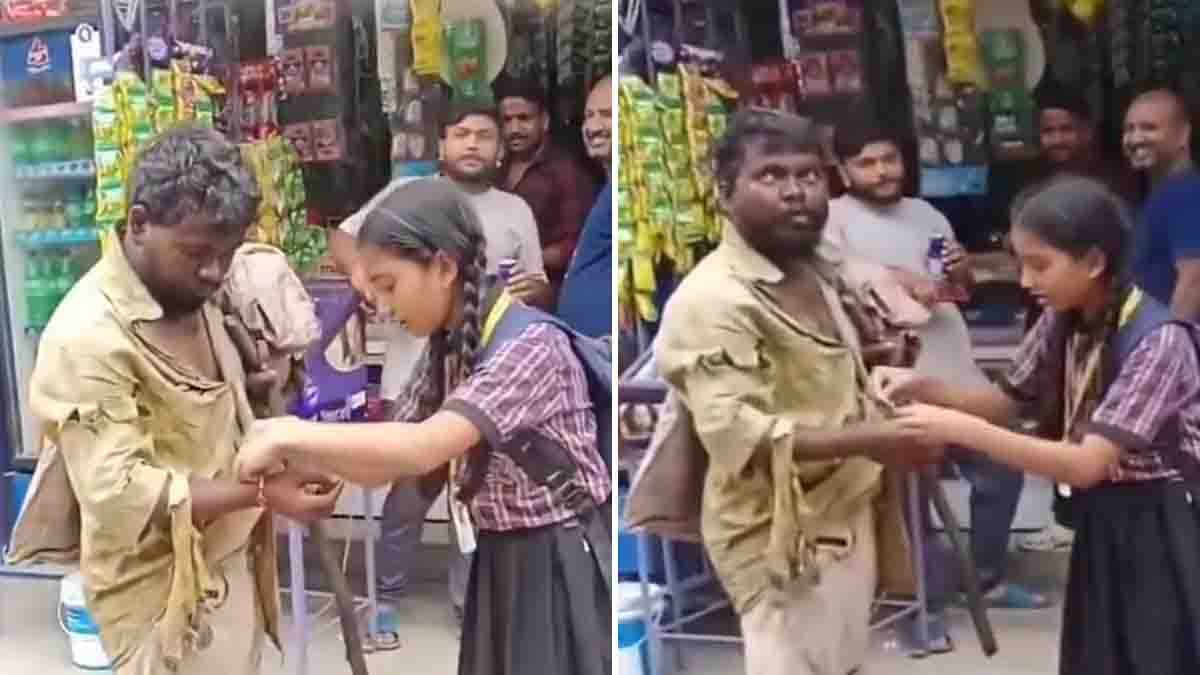 Viral Rakhi video showing a schoolgirl tying Rakhi to a mentally ill man