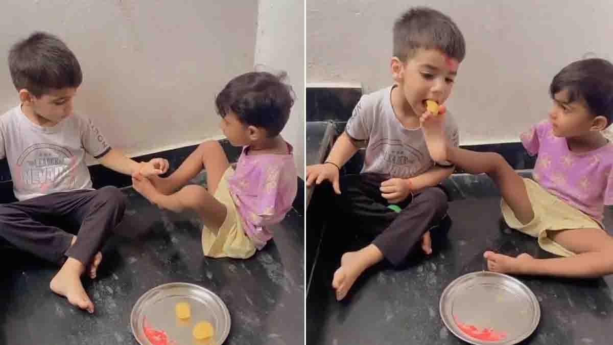 Sister ties rakhi to her brother using her feet during Raksha Bandhan