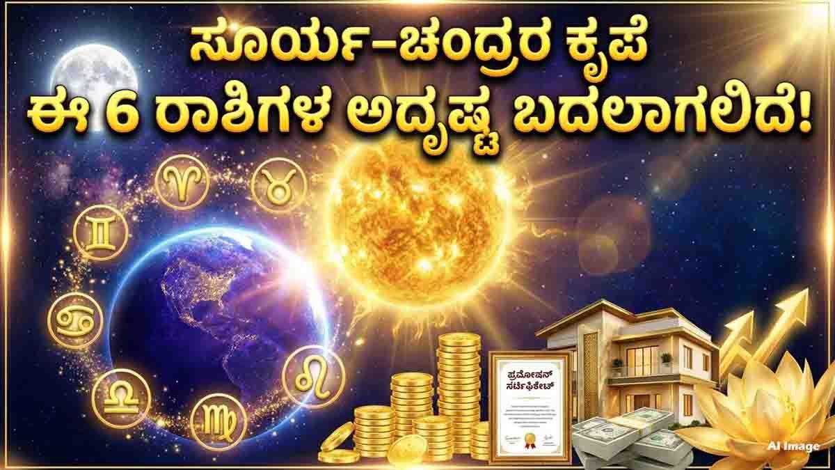 Sun Moon Transit : ಸೂರ್ಯ ಮತ್ತು ಚಂದ್ರರ ಮಹಾ ಪರಿವರ್ತನೆ, ಆಗಸ್ಟ್ನಲ್ಲಿ ಈ 6 ರಾಶಿಯವರ ಉದ್ಯೋಗ ಮತ್ತು ಜೀವನದಲ್ಲಿ ಅದೃಷ್ಟ? 1 Sun Moon Transit in August 2026 brings positive career, wealth, and life predictions for Aries, Gemini, Cancer, Libra, Scorpio, and Pisces.
