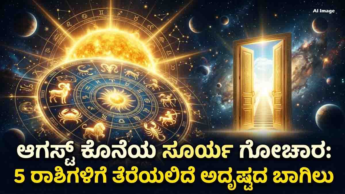 Sun Transit August 2026 : ಆಗಸ್ಟ್ 31ಕ್ಕೆ ಸೂರ್ಯನ ಸ್ಥಾನ ಬದಲಾವಣೆ: ಈ ಐದು ರಾಶಿಗಳಿಗೆ ಶುರುವಾಗಲಿದೆ ಸುವರ್ಣಕಾಲ! 1 Sun Transit August 2026 brings positive changes and financial opportunities for five zodiac signs