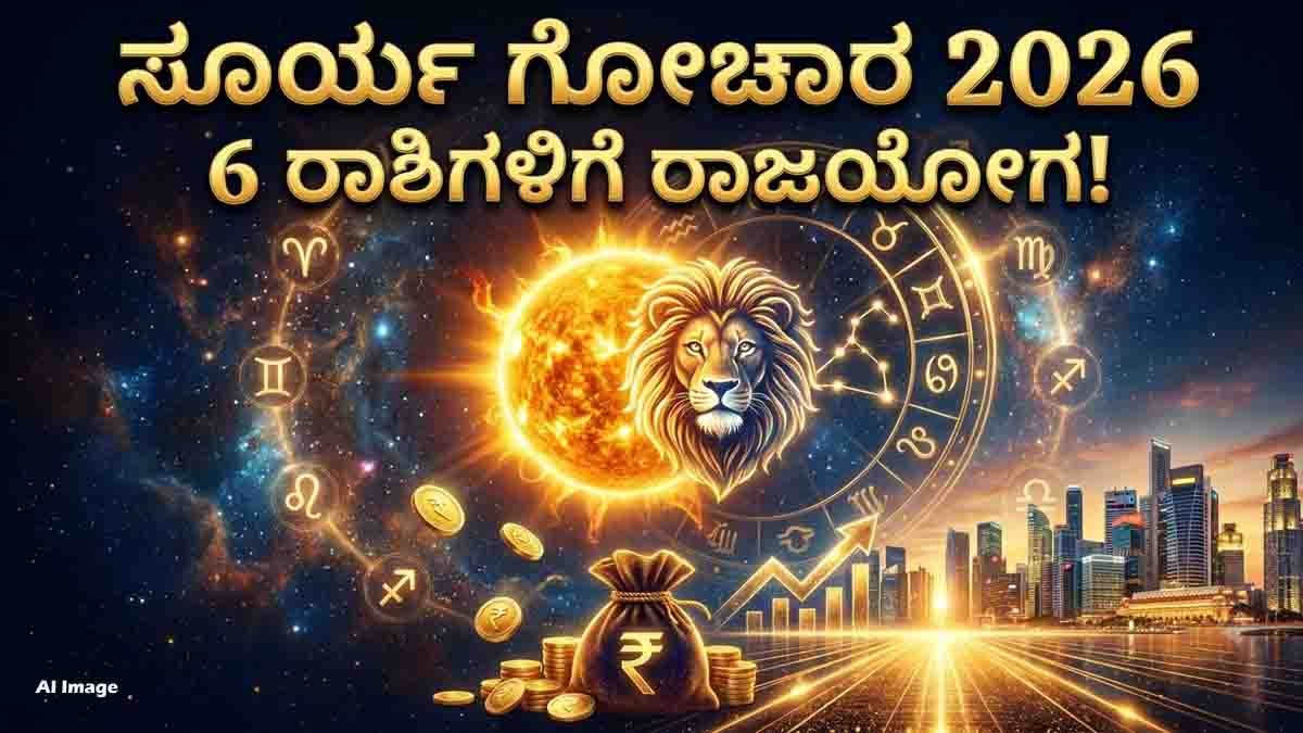 ಸೂರ್ಯ ಸಂಕ್ರಮಣ 2026 (Surya Gochar 2026) : ಮುಂದಿನ 1 ತಿಂಗಳು ಉದ್ಯೋಗ, ವ್ಯವಹಾರದಲ್ಲಿ ಬಂಪರ್ ಲಾಭ! ನಿಮ್ಮ ರಾಶಿಯೂ ಈ ಲಿಸ್ಟ್ನಲ್ಲಿದೆಯಾ? 3 Surya Gochar 2026 Sun transit in Leo bringing career and financial opportunities for six zodiac signs