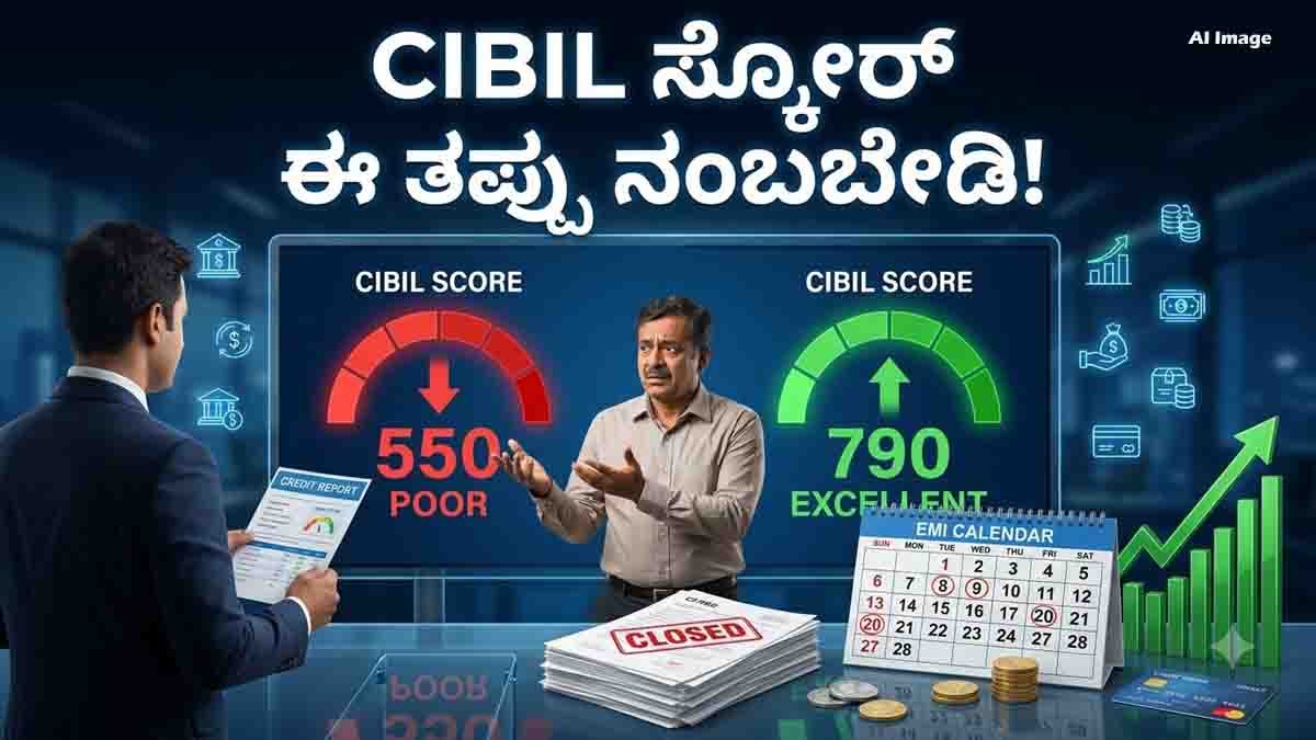 ಸಾಲದ ಅವಧಿ ಮುನ್ನವೇ ಹಣ ತೀರಿಸಿದರೆ CIBIL Score ಹೆಚ್ಚುತ್ತಾ? ಬ್ಯಾಂಕಿಂಗ್ ತಜ್ಞರು ಹೇಳೋ ಅಸಲಿ ಸತ್ಯ ಇಲ್ಲಿದೆ! 3 CIBIL Score guide explaining whether loan prepayment improves your credit score, featuring credit report, loan repayment, and financial planning concepts.