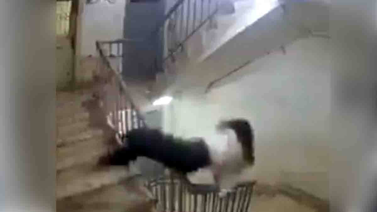 Egypt CCTV viral video showing a woman suddenly falling on stairs
