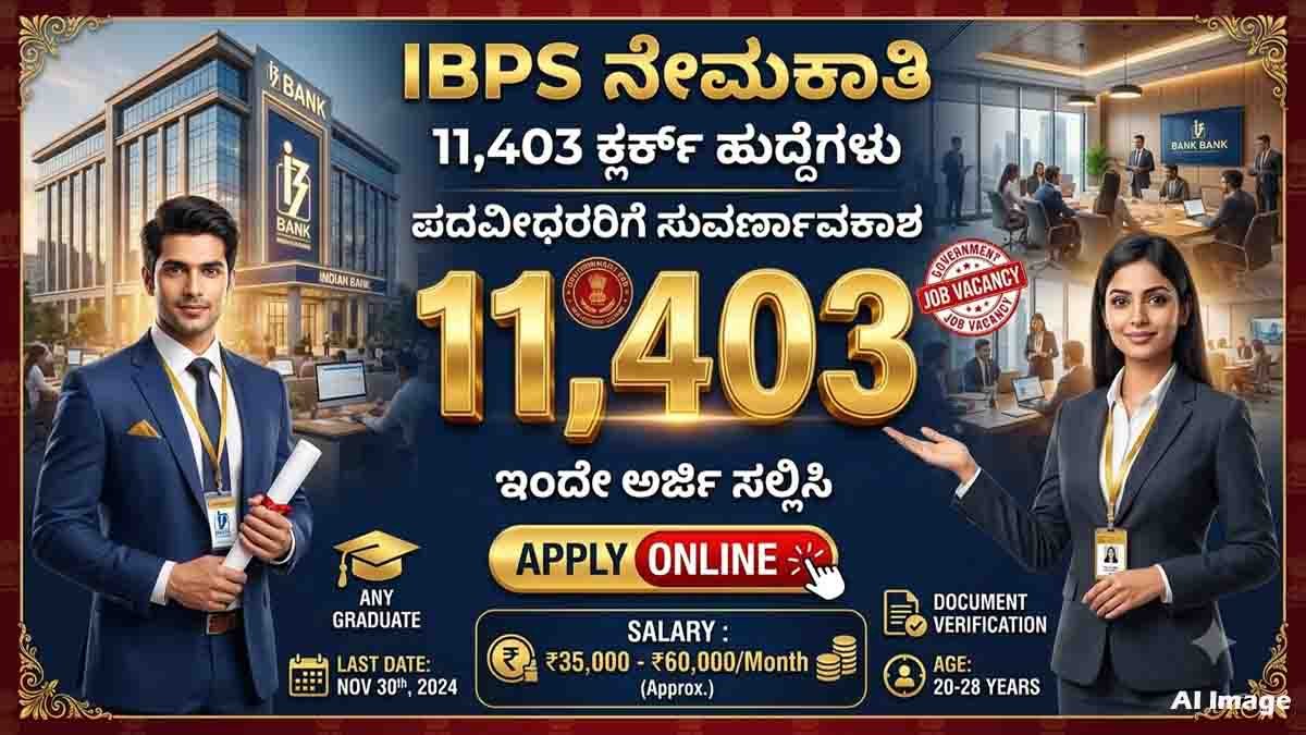 IBPS Recruitment 2026 notification announcing 11,403 Customer Service Associate (Clerk) vacancies in public sector banks across India.