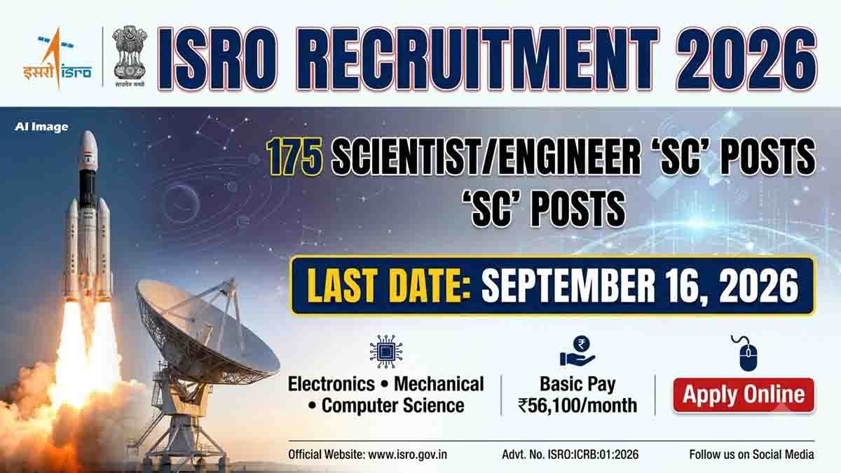 ISRO Recruitment 2026 for 175 Scientist Engineer SC posts in Electronics, Mechanical and Computer Science