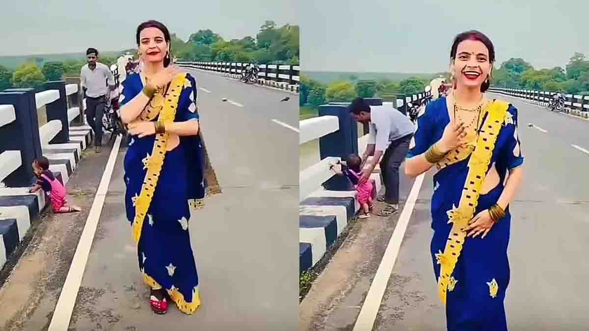 Mother viral reel video showing a child near a dangerous bridge edge while the mother records