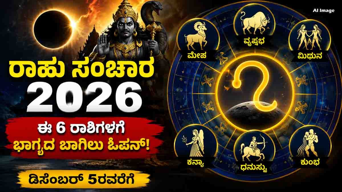 Rahu Transit 2026 : ಧನಿಷ್ಠಾ ನಕ್ಷತ್ರಕ್ಕೆ ರಾಹು ಗೋಚಾರ, ಡಿಸೆಂಬರ್ 5ರವರೆಗೆ ಈ 6 ರಾಶಿಗಳ ಭಾಗ್ಯದ ಬಾಗಿಲು ಓಪನ್! 3 Rahu Transit 2026 in Dhanishta Nakshatra brings wealth, career growth, promotions, and good fortune for Aries, Taurus, Gemini, Virgo, Sagittarius, and Aquarius.