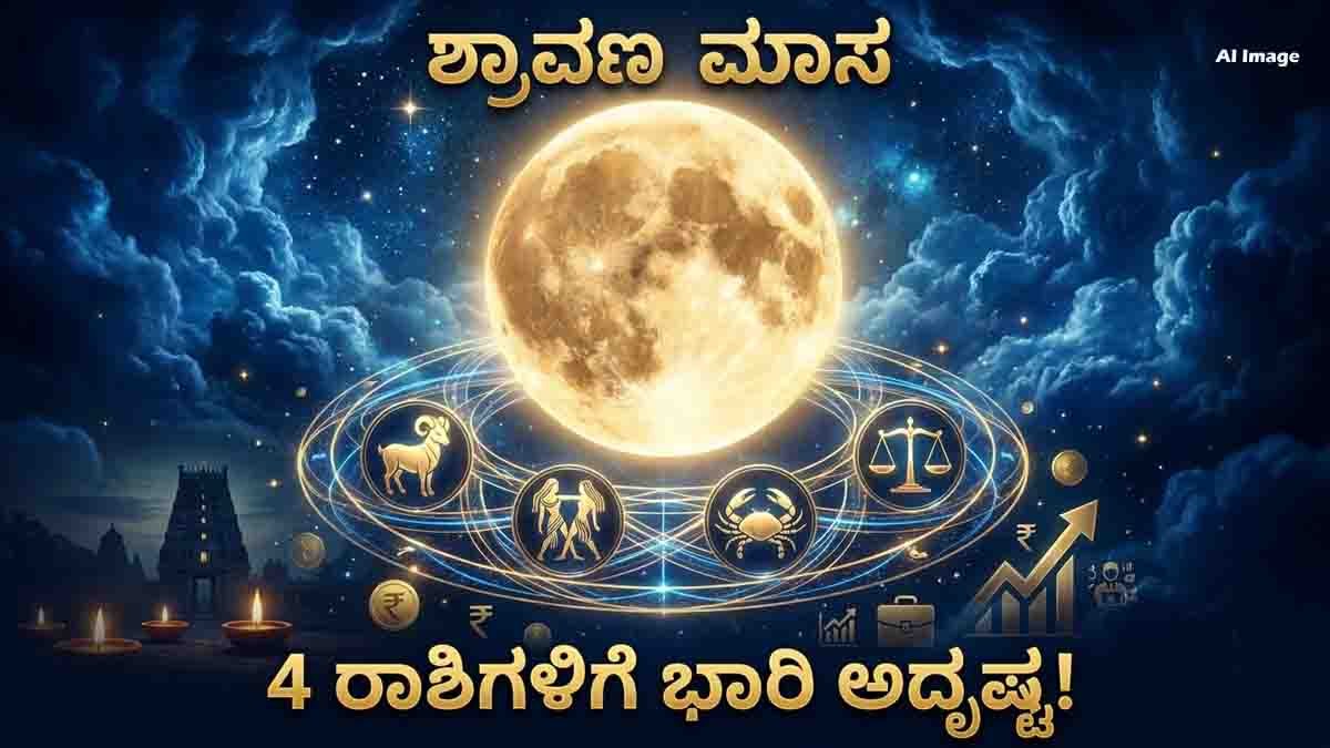 Shravan Masa Astrology : ಶ್ರಾವಣದಲ್ಲಿ ಚಂದ್ರಬಲ, ಈ 4 ರಾಶಿಯವರ ಬದುಕಿನಲ್ಲಿ ಸುವರ್ಣ ಕಾಲ ಆರಂಭ, ಹರಿದು ಬರಲಿದೆ ಸಂಪತ್ತು! 3 Shravan Masa Astrology showing four lucky zodiac signs receiving Moon’s blessings