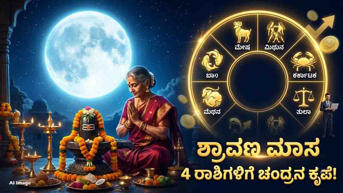 Shravan Masa Astrology : ಶ್ರಾವಣದಲ್ಲಿ ಚಂದ್ರಬಲ, ಈ 4 ರಾಶಿಯವರ ಬದುಕಿನಲ್ಲಿ ಸುವರ್ಣ ಕಾಲ ಆರಂಭ, ಹರಿದು ಬರಲಿದೆ ಸಂಪತ್ತು! 2 Shravan Masa Astrology showing four lucky zodiac signs receiving Moon’s blessings