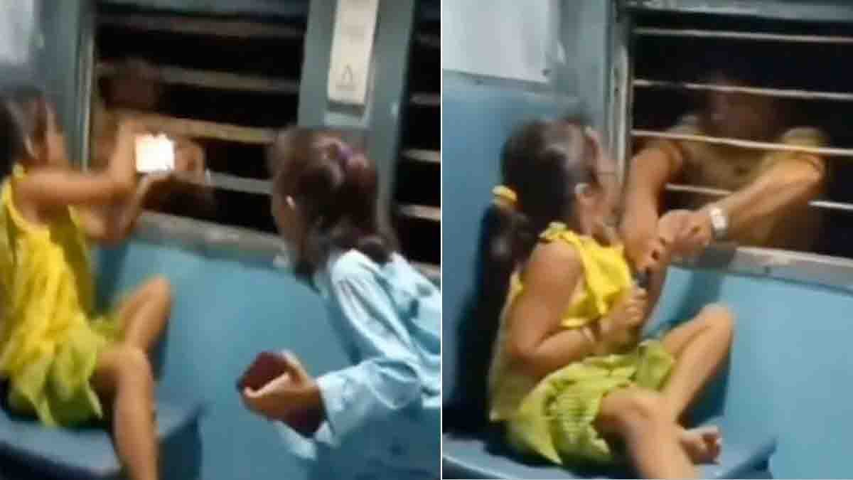 Train Viral Video showing a thief snatching a girl’s mobile phone through a train window