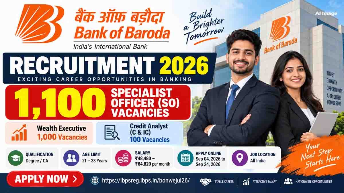 Bank of Baroda Recruitment 2026 for 1,100 Wealth Executive and Credit Analyst vacancies