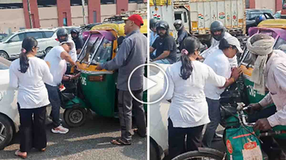 Delhi auto rickshaw video showing a woman allegedly damaging an auto-rickshaw outside a metro station