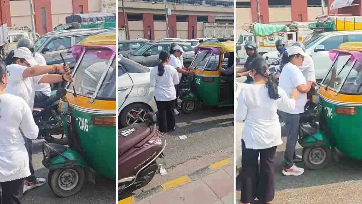 Delhi auto rickshaw video showing a woman allegedly damaging an auto-rickshaw outside a metro station
