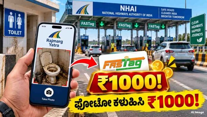 NHAI ₹1,000 FASTag reward for reporting dirty toilets at highway toll plazas through the Rajmarg Yatra app