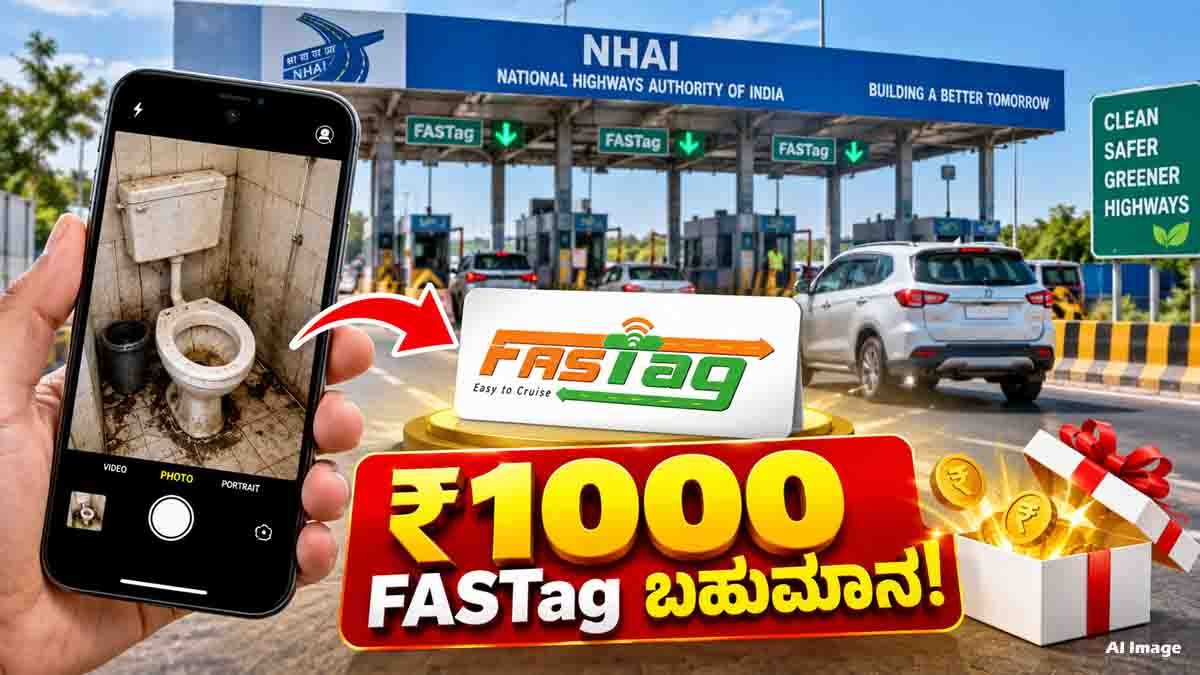 NHAI : ಹೆದ್ದಾರಿಯಲ್ಲಿ ಪ್ರಯಾಣಿಸುತ್ತಿದ್ದೀರಾ? ಕೇವಲ ಒಂದು ಫೋಟೋ ಕಳುಹಿಸಿ, ₹1000 ಉಚಿತ ಫಾಸ್ಟ್ಟ್ಯಾಗ್ ರೀಚಾರ್ಜ್ ಪಡೆಯಿರಿ...! 1 NHAI ₹1,000 FASTag reward for reporting dirty toilets at highway toll plazas through the Rajmarg Yatra app