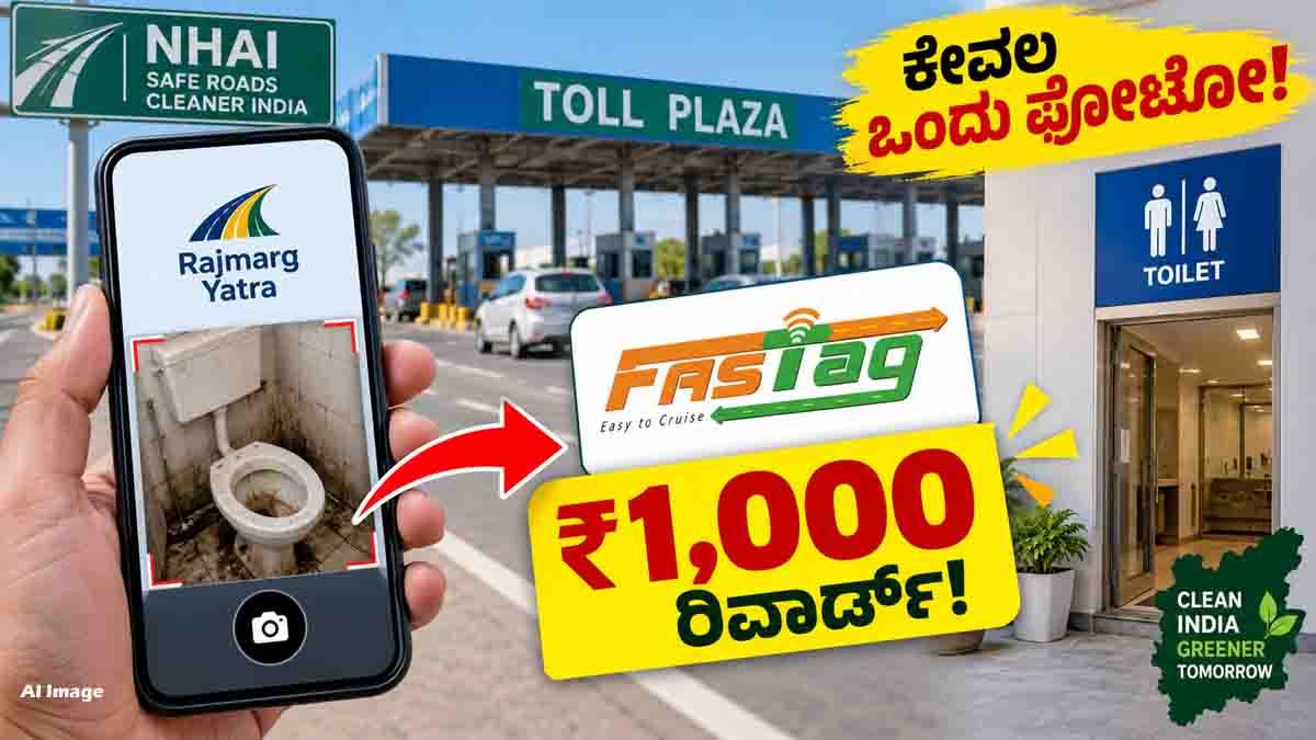 NHAI : ಹೆದ್ದಾರಿಯಲ್ಲಿ ಪ್ರಯಾಣಿಸುತ್ತಿದ್ದೀರಾ? ಕೇವಲ ಒಂದು ಫೋಟೋ ಕಳುಹಿಸಿ, ₹1000 ಉಚಿತ ಫಾಸ್ಟ್ಟ್ಯಾಗ್ ರೀಚಾರ್ಜ್ ಪಡೆಯಿರಿ...! 2 NHAI ₹1,000 FASTag reward for reporting dirty toilets at highway toll plazas through the Rajmarg Yatra app