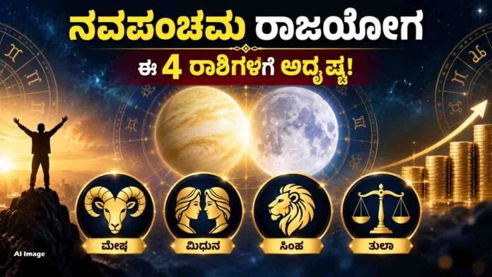 Navpancham Rajyoga 2026 formed by Venus and Moon bringing career, financial and business success to Aries Gemini Leo and Libra zodiac signs