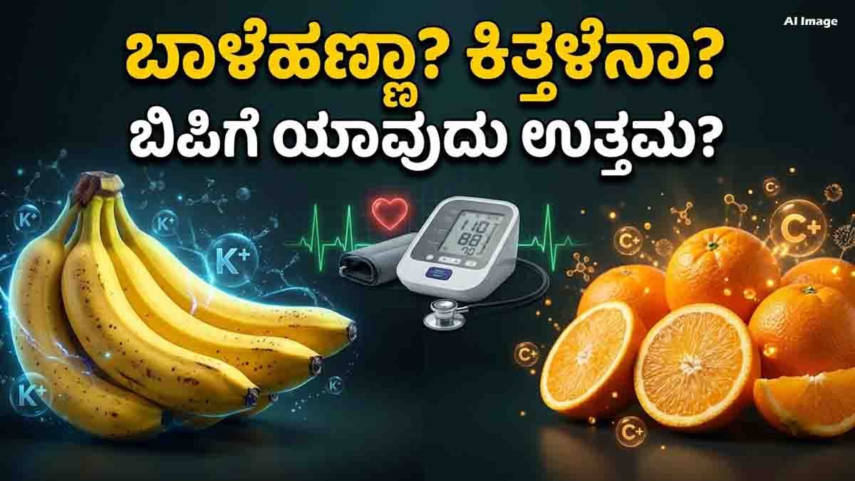 Blood Pressure Tips comparing banana and orange for a healthy diet