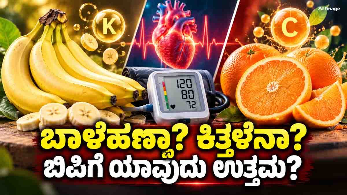 Blood Pressure : ರಕ್ತದೊತ್ತಡ ನಿಯಂತ್ರಣಕ್ಕೆ ಬಾಳೆಹಣ್ಣು ಒಳ್ಳೆಯದಾ, ಕಿತ್ತಳೆ ಹಣ್ಣಾ? ಇಲ್ಲಿದೆ ಅಸಲಿ ಸತ್ಯ! 3 Blood Pressure Tips comparing banana and orange for a healthy diet