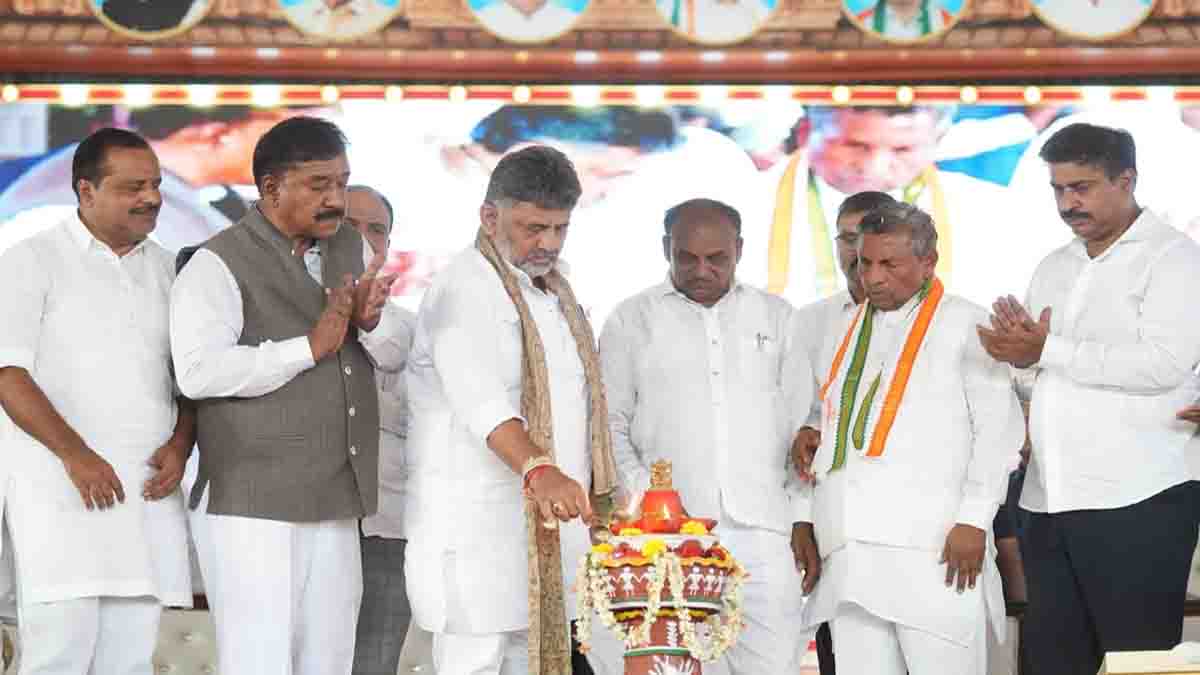 DK Shivakumar speaking about Karnataka guarantee schemes continuing after 2028